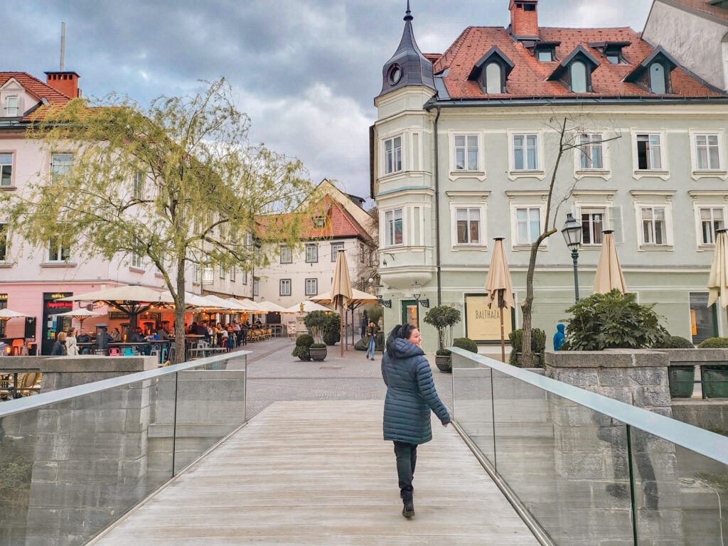 Ljubljana bridge and cafes