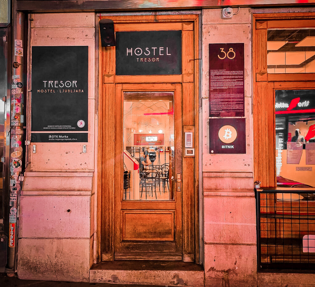 Hostel Tresor front door in Ljubljana